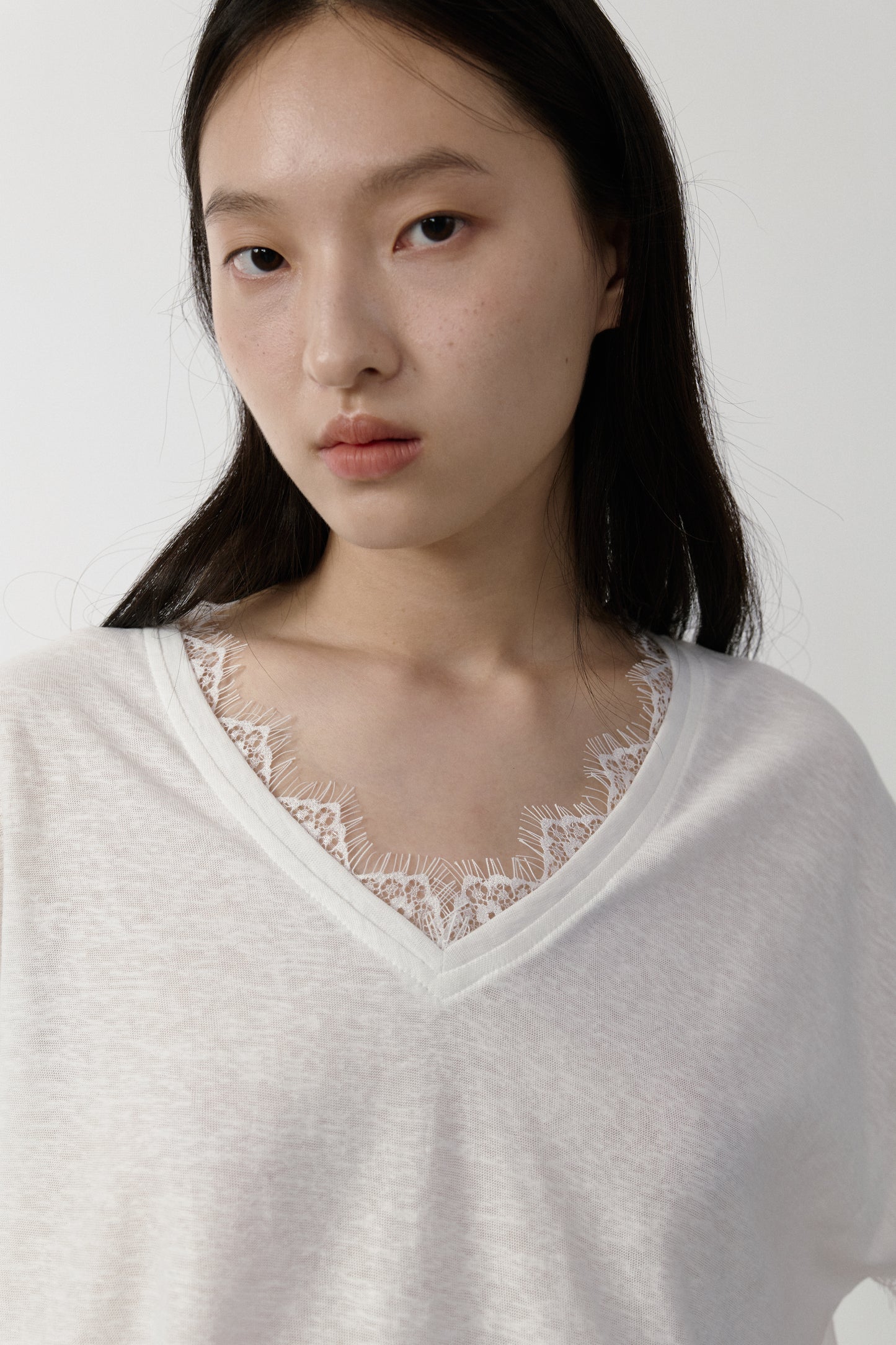 V-Neck Tee with Lace Trim