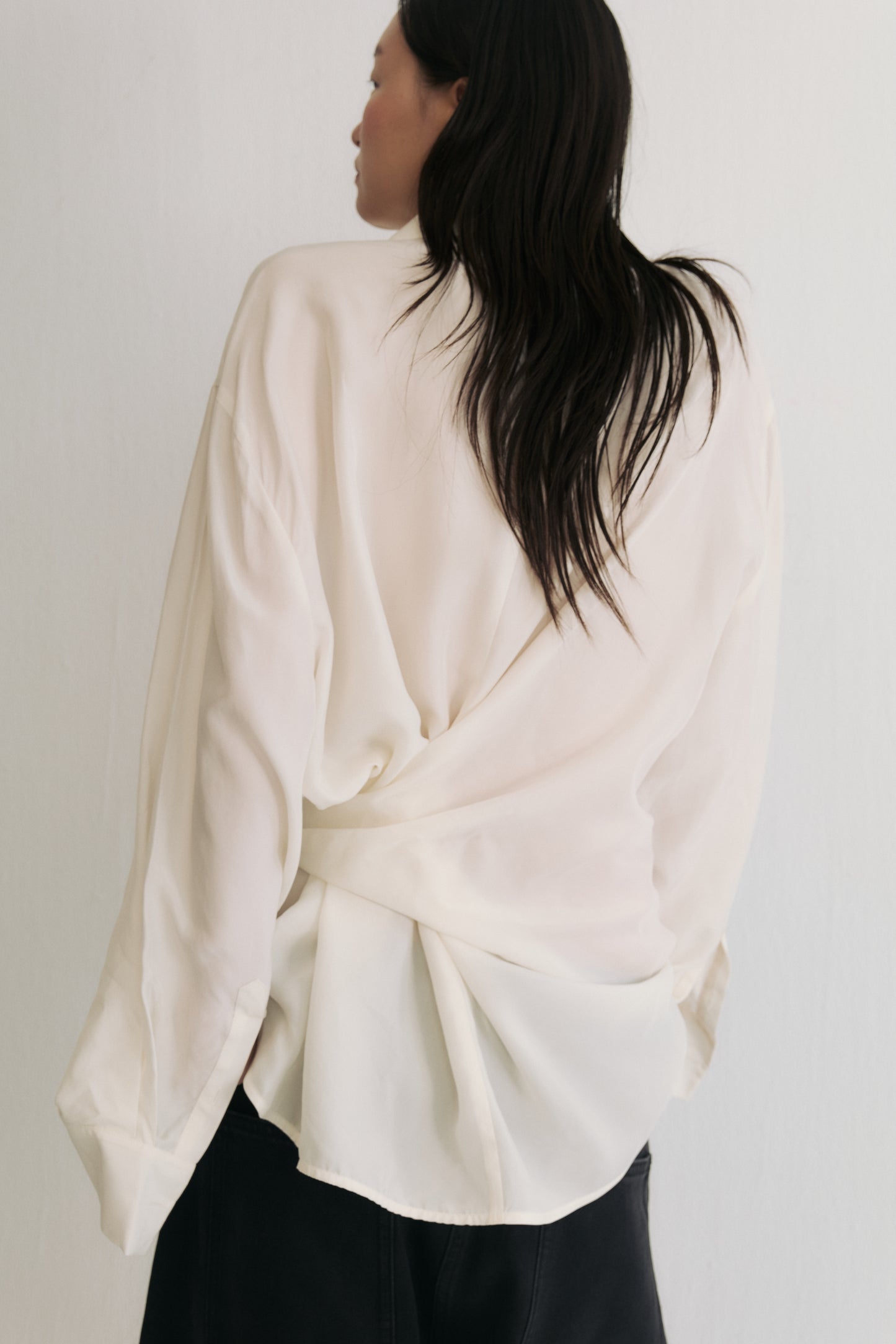 Tie-Detail Structured Cupro Shirt