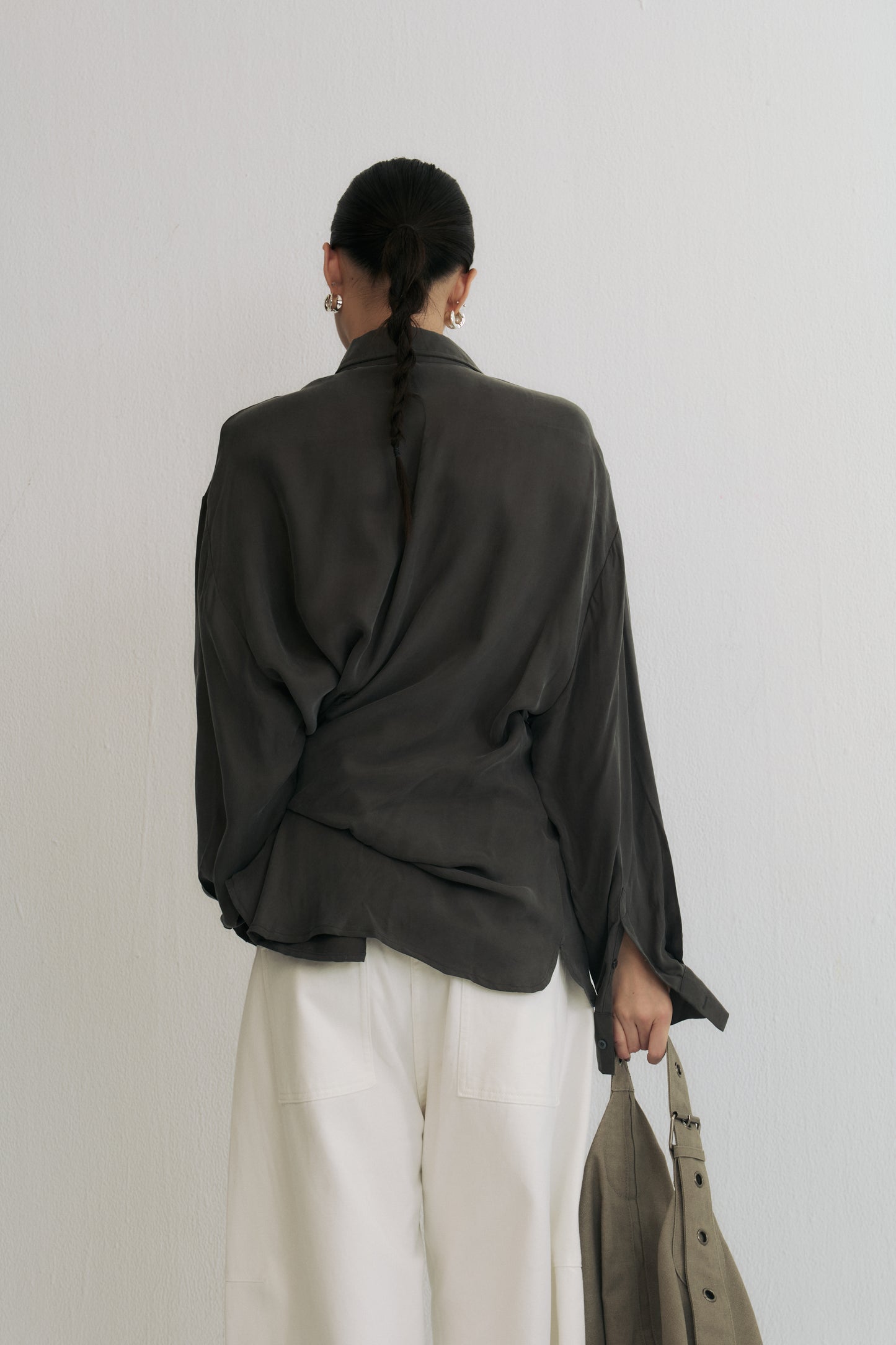 Tie-Detail Structured Cupro Shirt