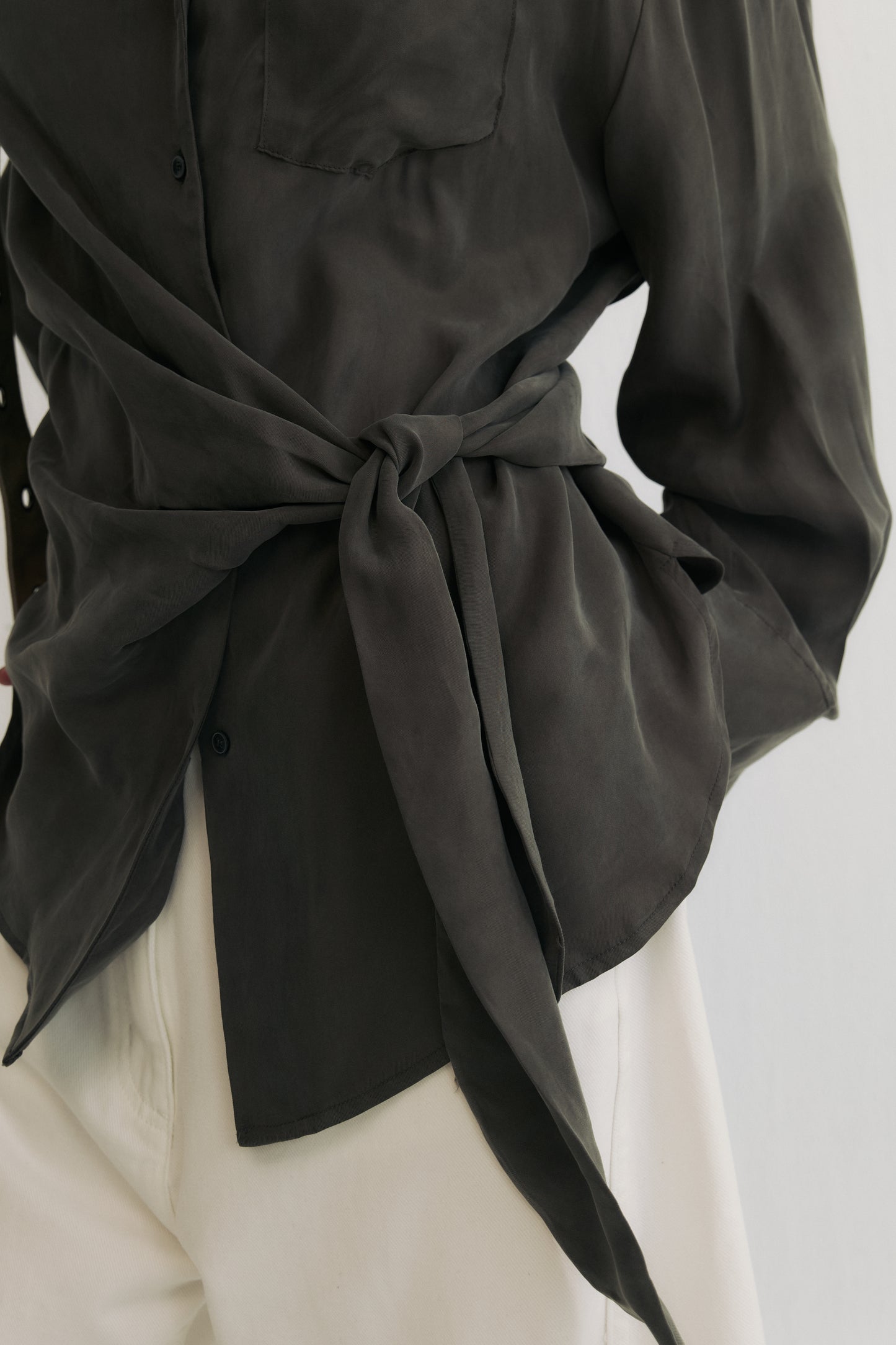 Tie-Detail Structured Cupro Shirt