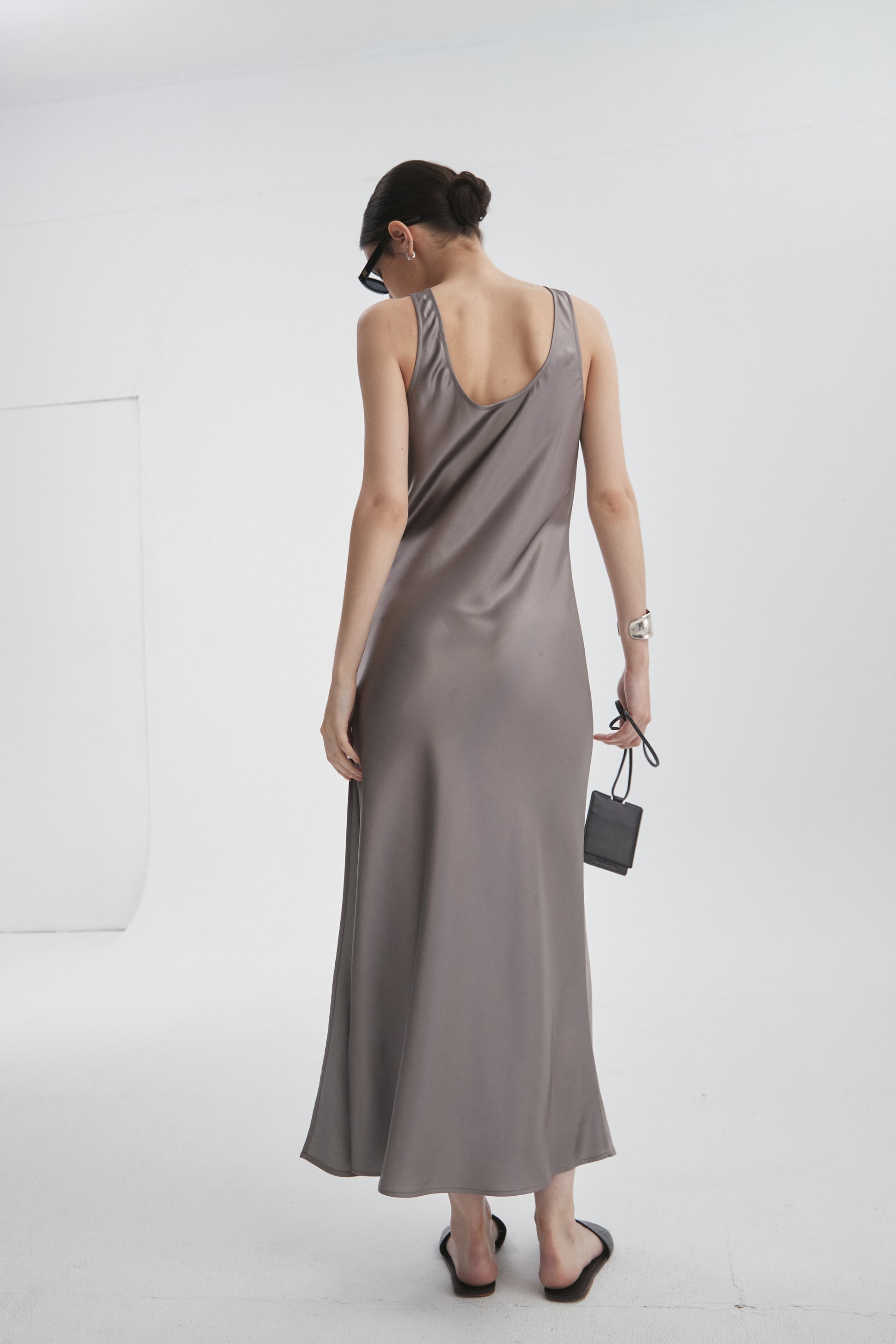 gray satin slip dress Classic Slip Steele
