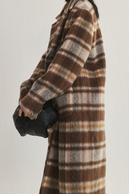 Wool-Blend Plaid Coat