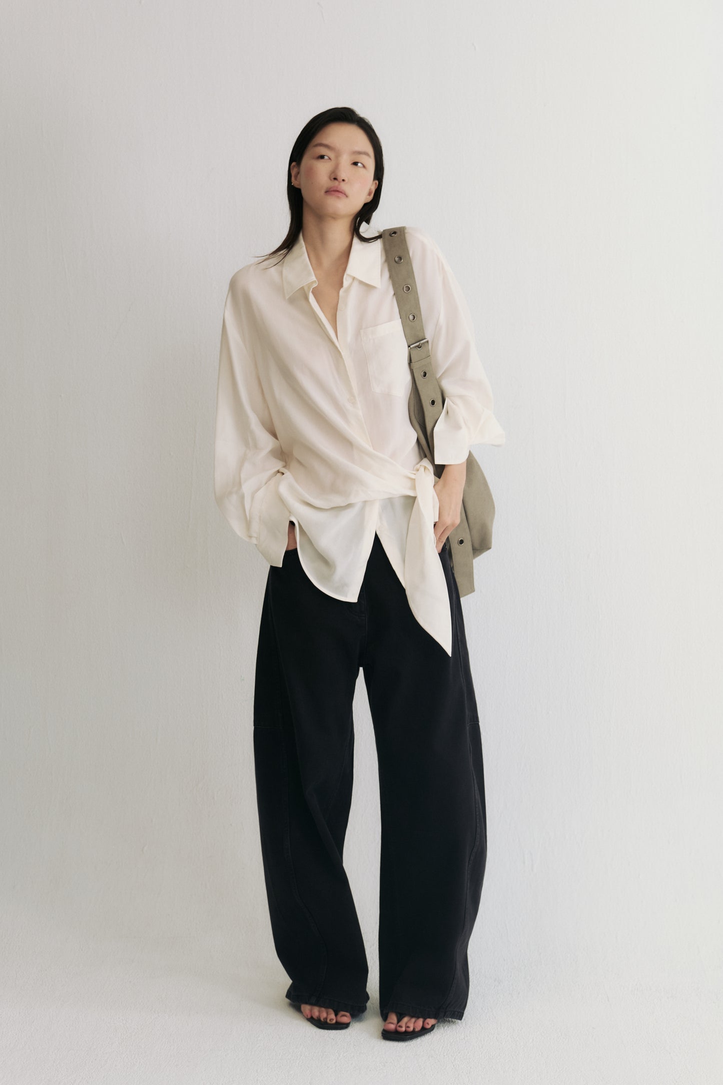 Tie-Detail Structured Cupro Shirt