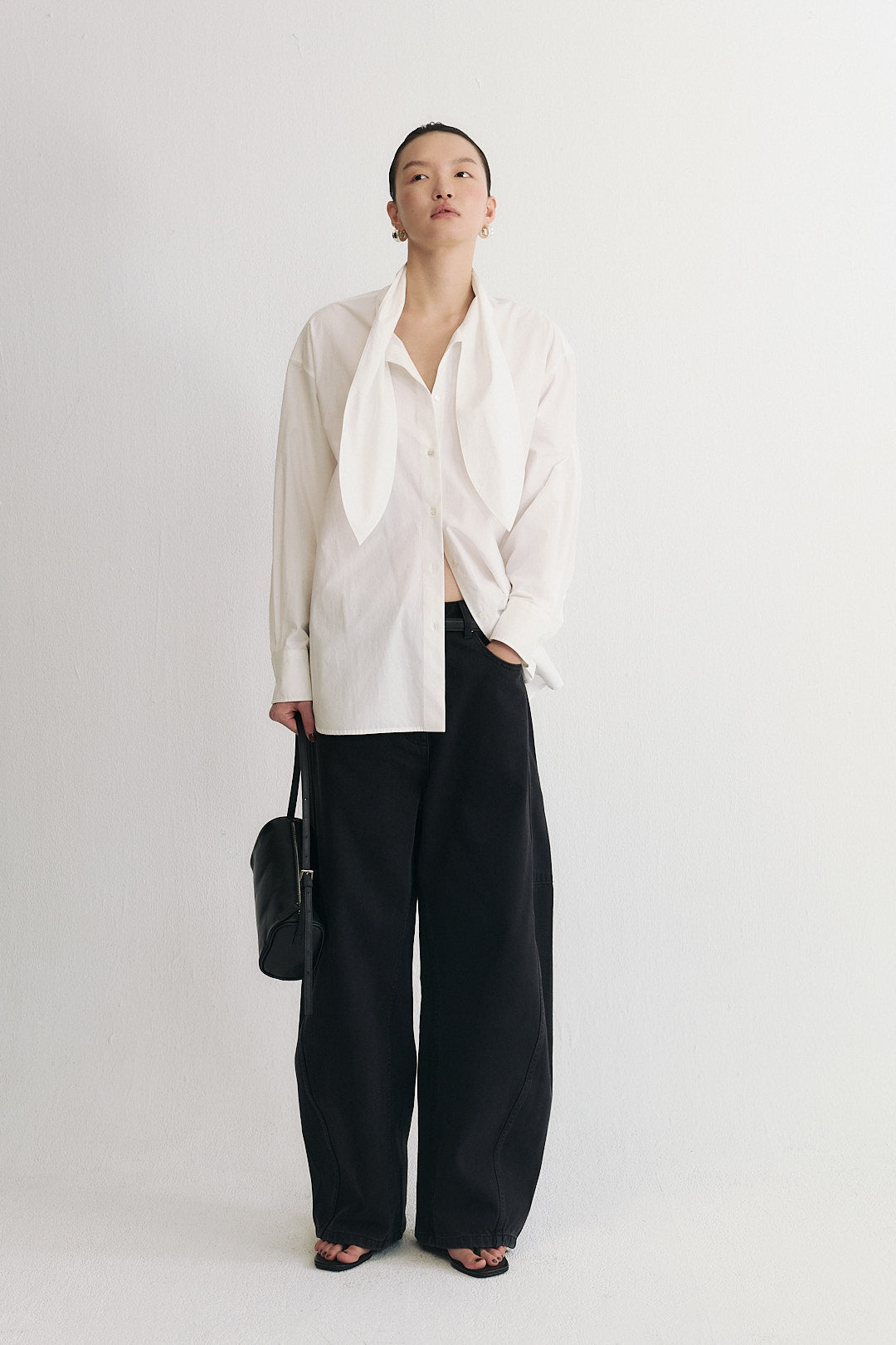 Moonlight Knot-Collar Cotton Shirt