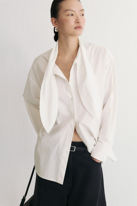 Moonlight Knot-Collar Cotton Shirt