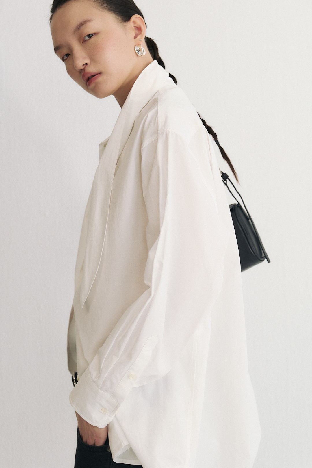 Moonlight Knot-Collar Cotton Shirt