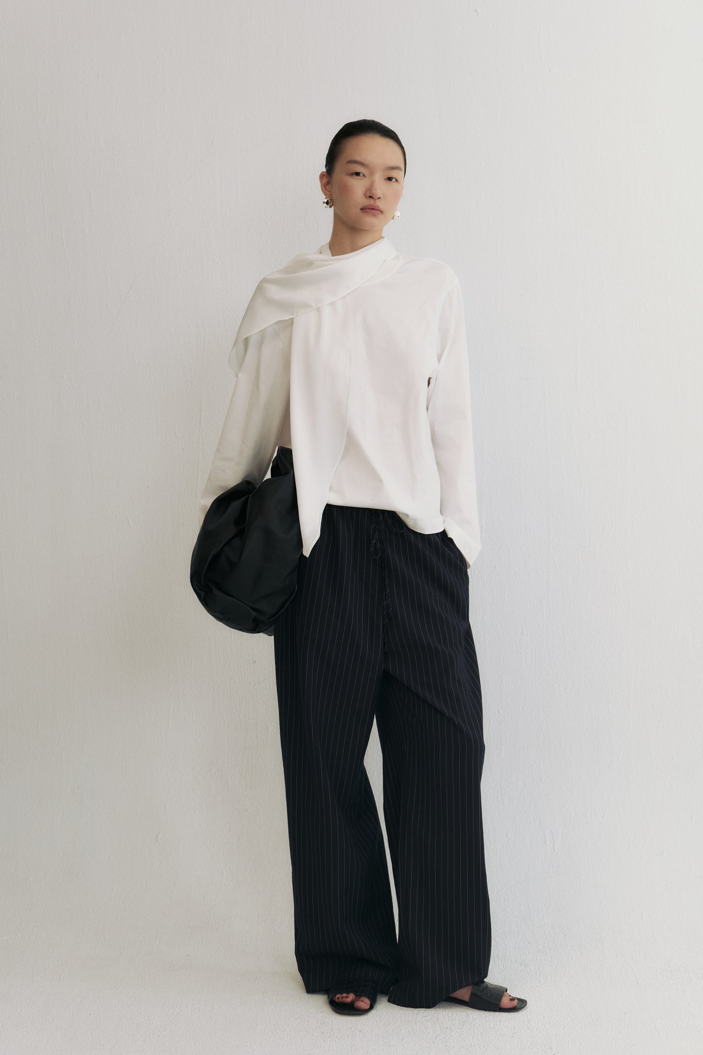Draped Tie Long Sleeve Top