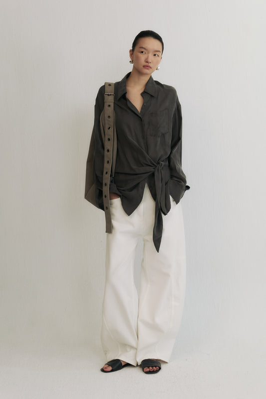 Tie-Detail Structured Cupro Shirt