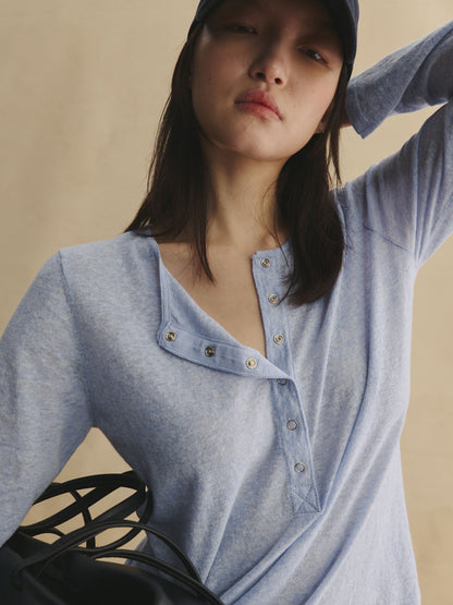 Linen-Blend Henley Tee