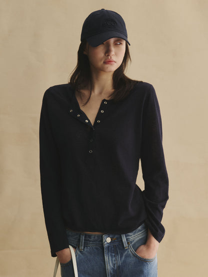 Linen-Blend Henley Tee