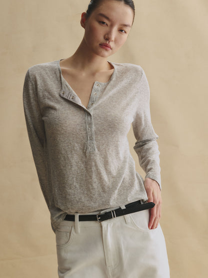 Linen-Blend Henley Tee