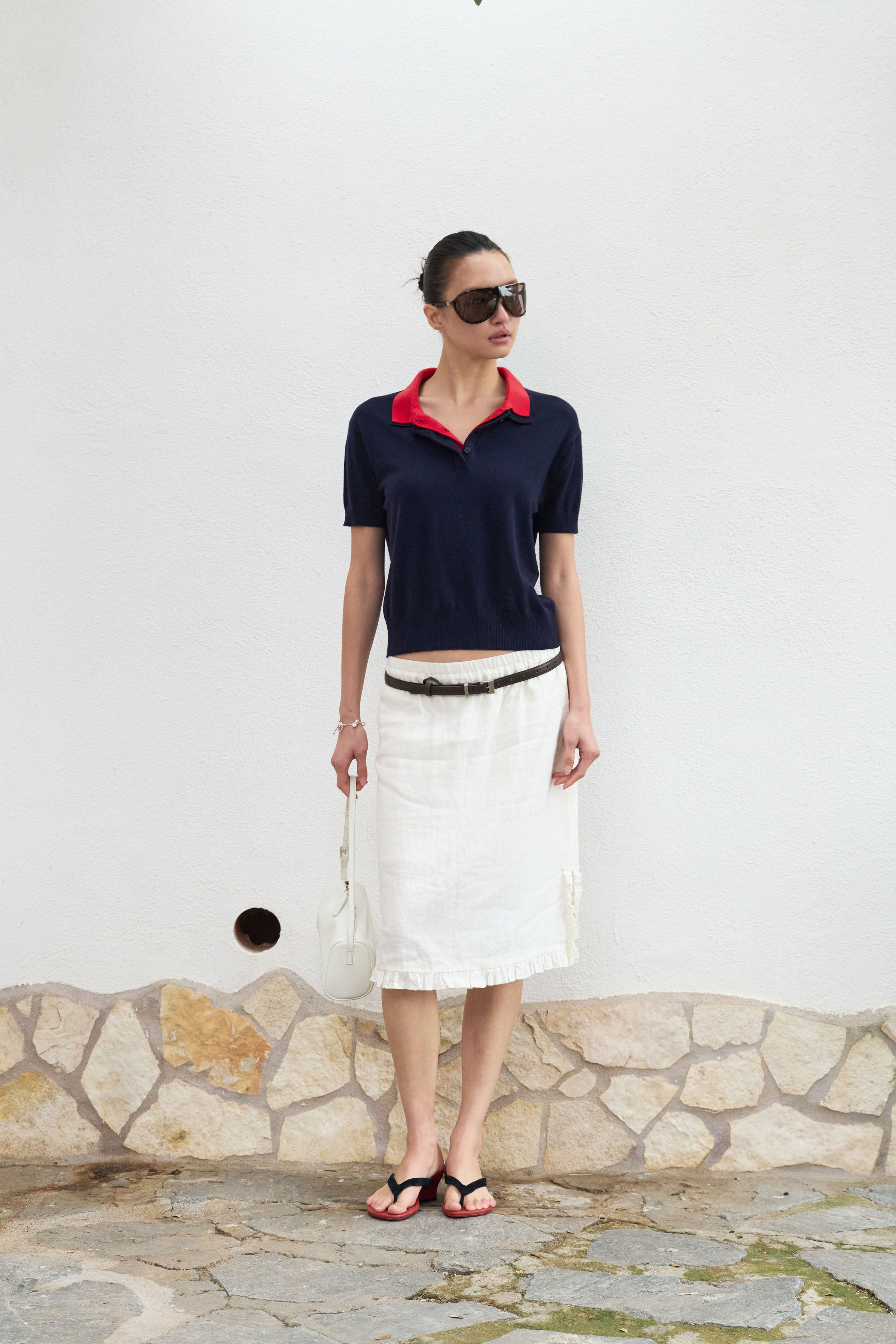 90s Narrative Layered Polo Knit | Minimalist Layered Knit Top