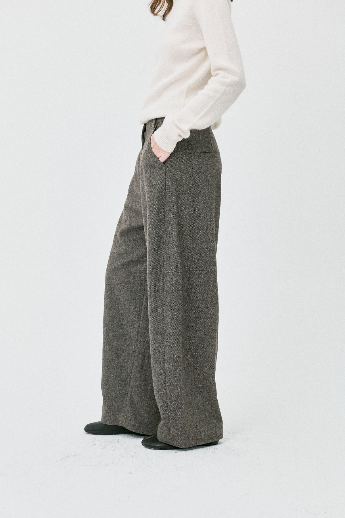 Deconstructed Curved Wool Trousers