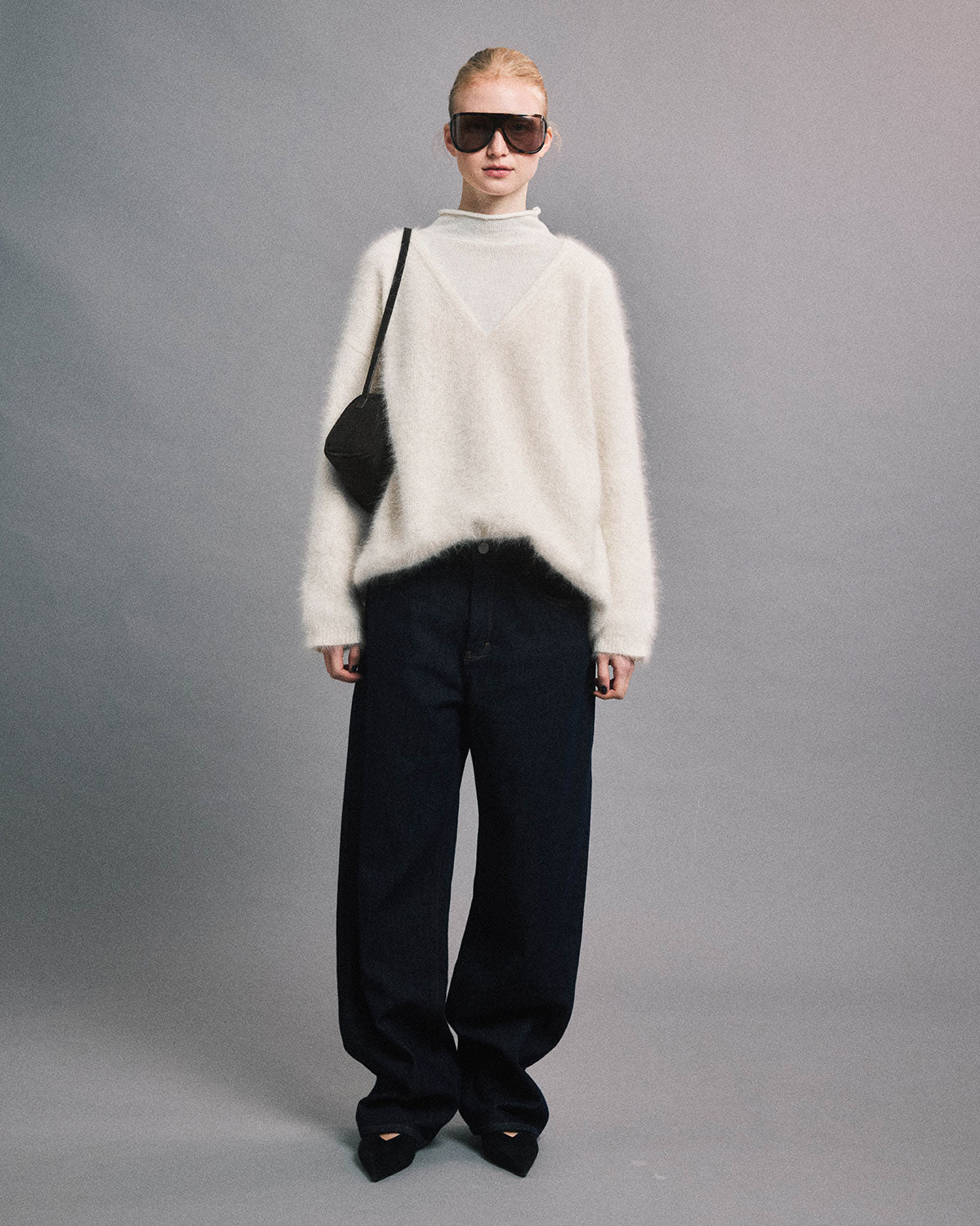 「午後書館」山羊絨拉絨假兩件高領毛衣