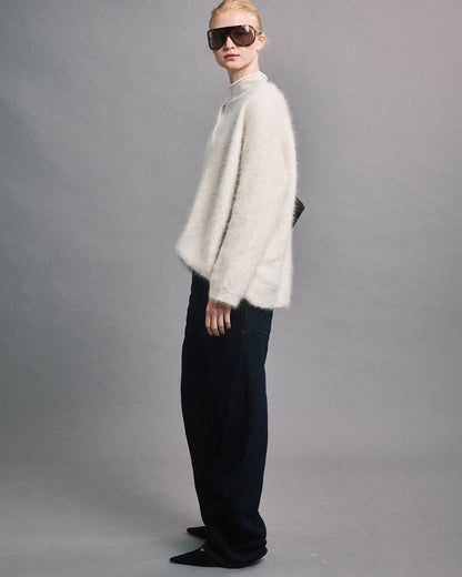 Afternoon Library Brushed Cashmere Layered Mock-Neck Sweater