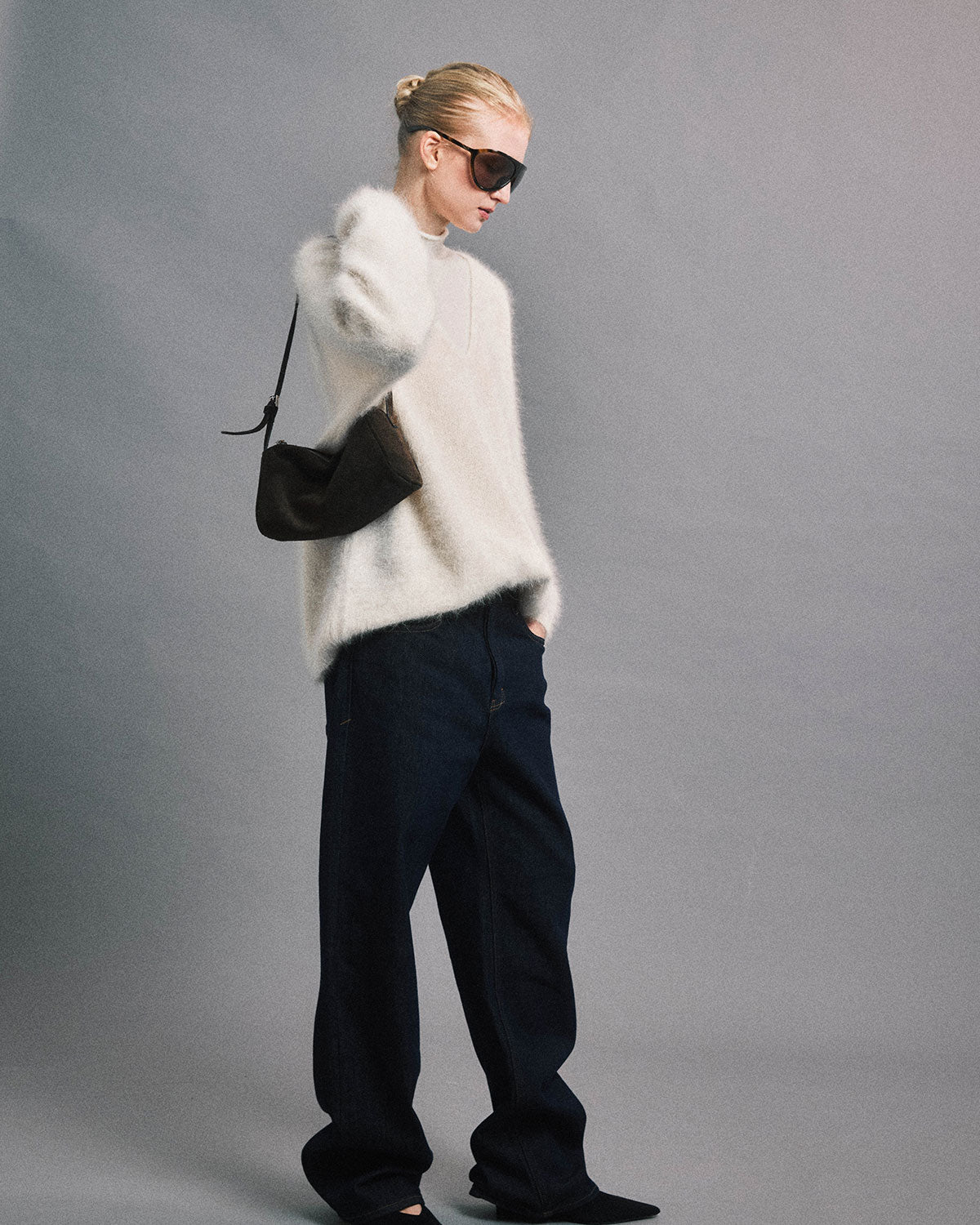 「午後書館」山羊絨拉絨假兩件高領毛衣