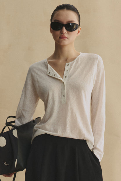 Linen-Blend Henley Tee